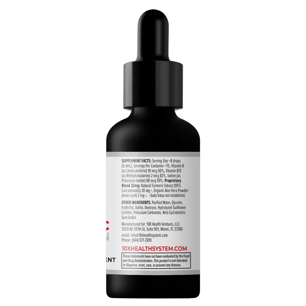 10X Health Turmeric Curcumin with Vitamin D3 & B12 | High-Absorption 30 mL Drops for Joint, Immunity & Heart Health