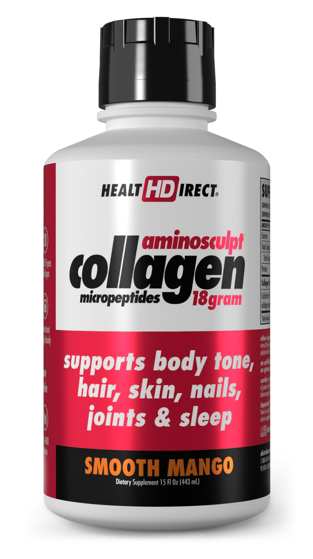 HEALTH DIRECT AminoSculpt Sugar-Free Liquid Collagen | Grass-Fed, Medical-Grade, Mango Flavor – 15 oz