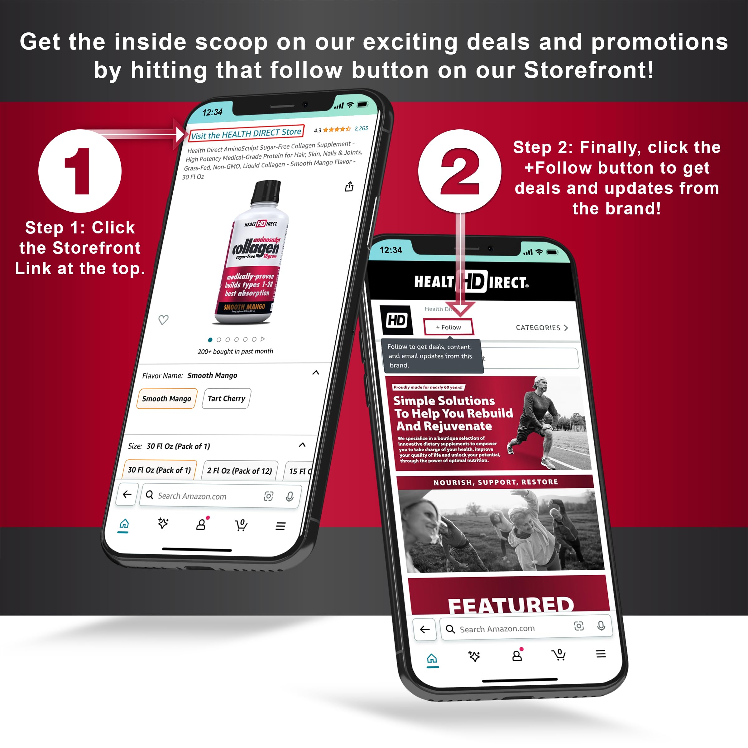 HEALTH DIRECT AminoSculpt Sugar-Free Liquid Collagen | Grass-Fed, Medical-Grade, Mango Flavor – 15 oz