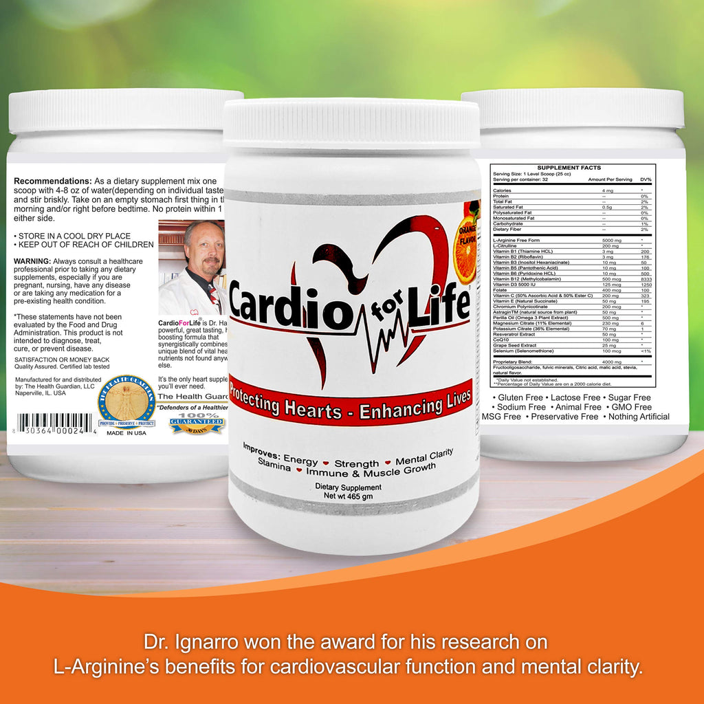 Health Guardian Cardio for Life L-Arginine Powder 16oz – Natural NO Support (Orange)