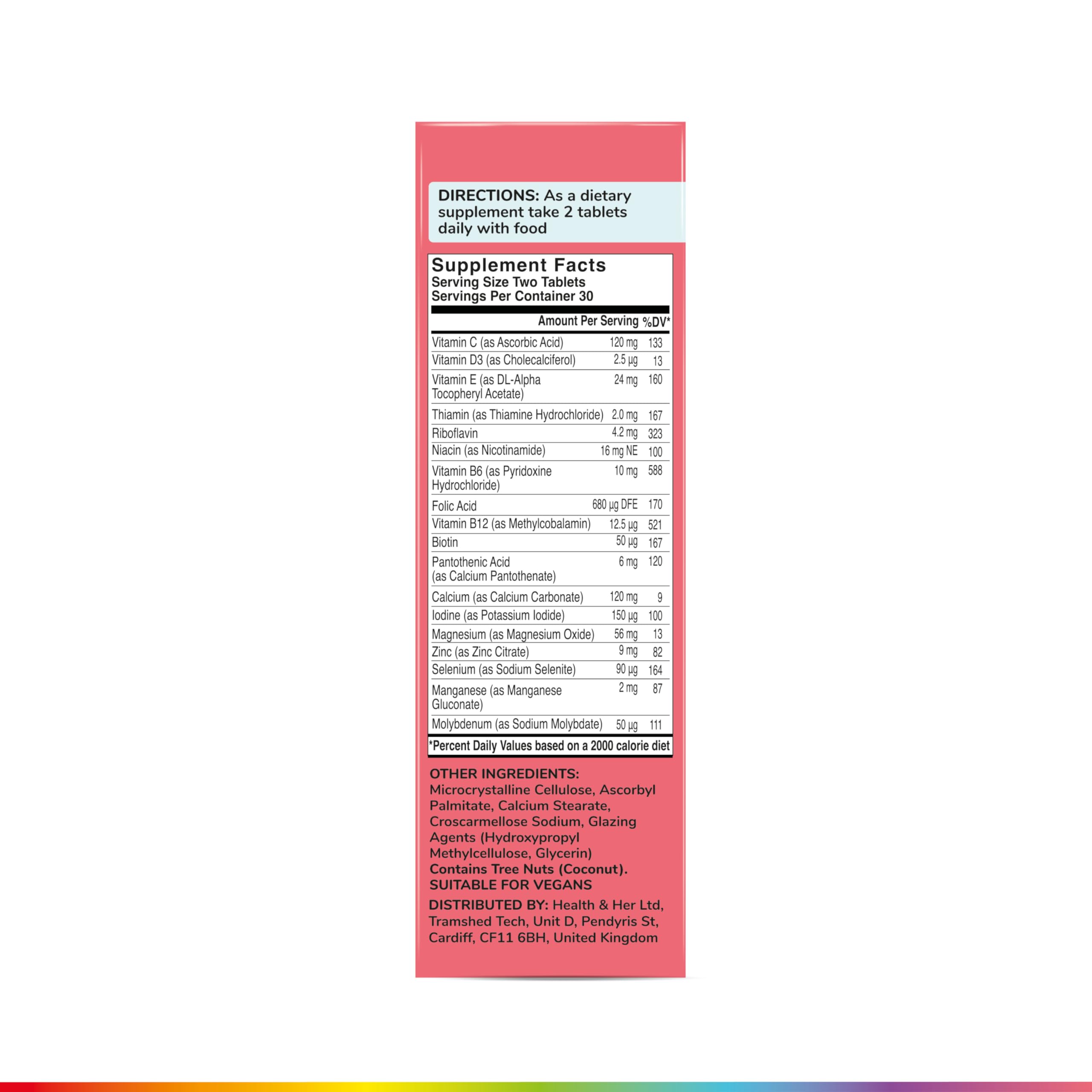 Health & Her Multivitamin for Women on Birth Control – Vegan & Gluten Free (60 Tablets)