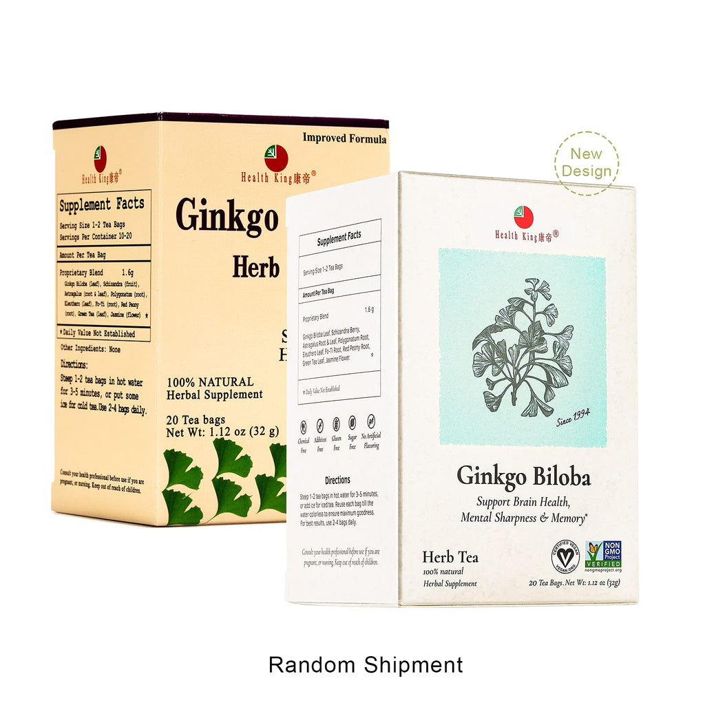 Health King Ginkgo Biloba Tea – Herbal Teabags, 20 Count Box