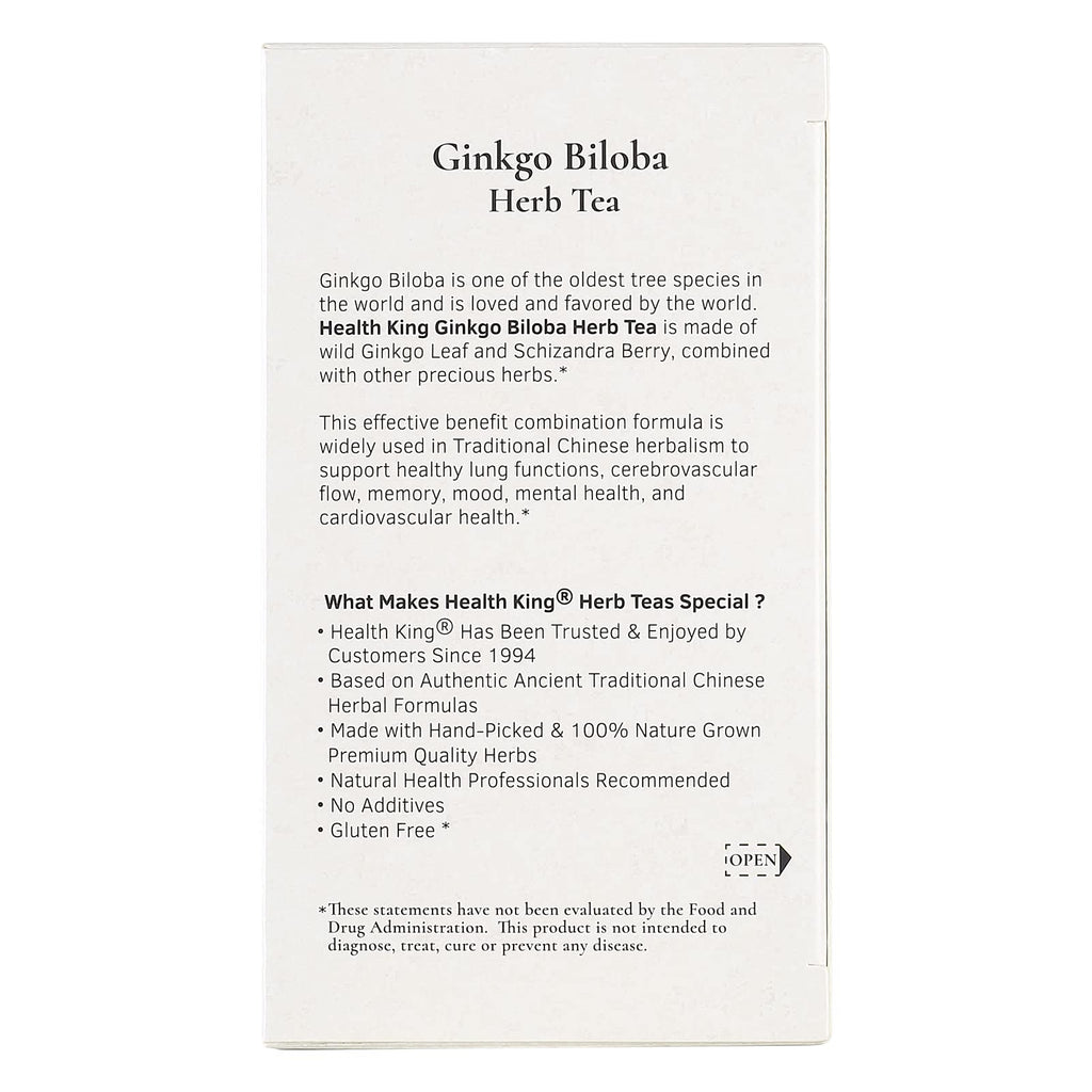 Health King Ginkgo Biloba Tea – Herbal Teabags, 20 Count Box