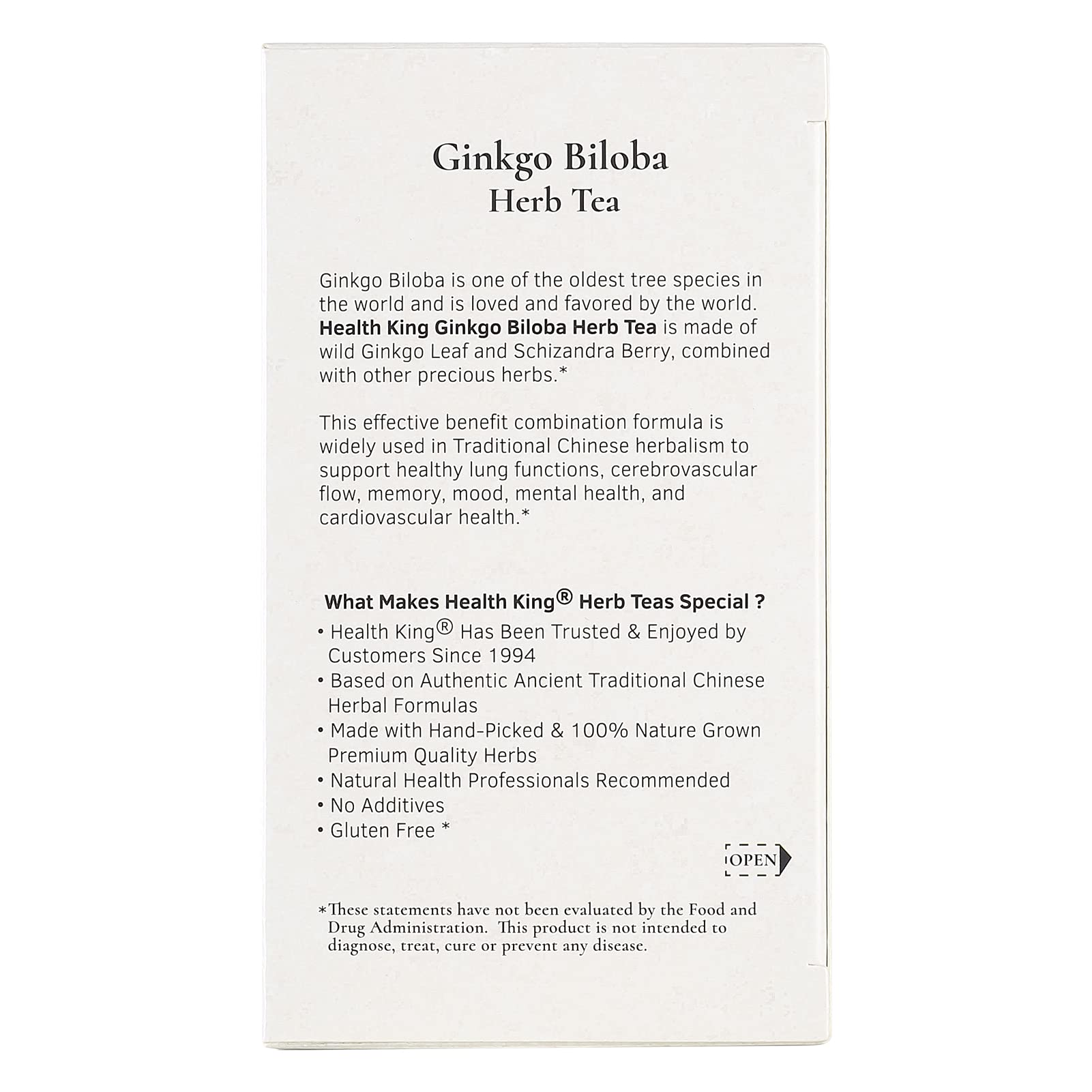 Health King Ginkgo Biloba Tea – Herbal Teabags, 20 Count Box