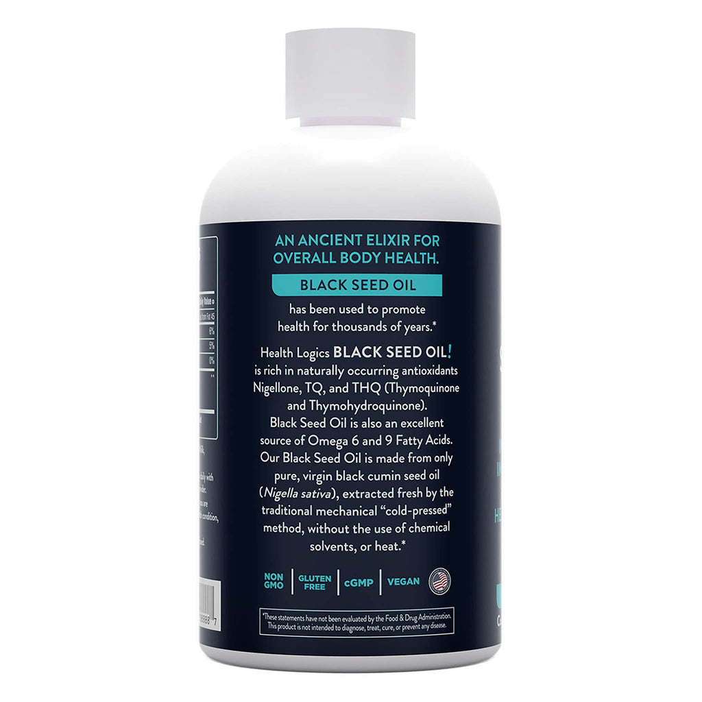 Health Logics Black Seed Oil - Cold Pressed Black Cumin Seed Oil 6 oz | Omega 6 & 9