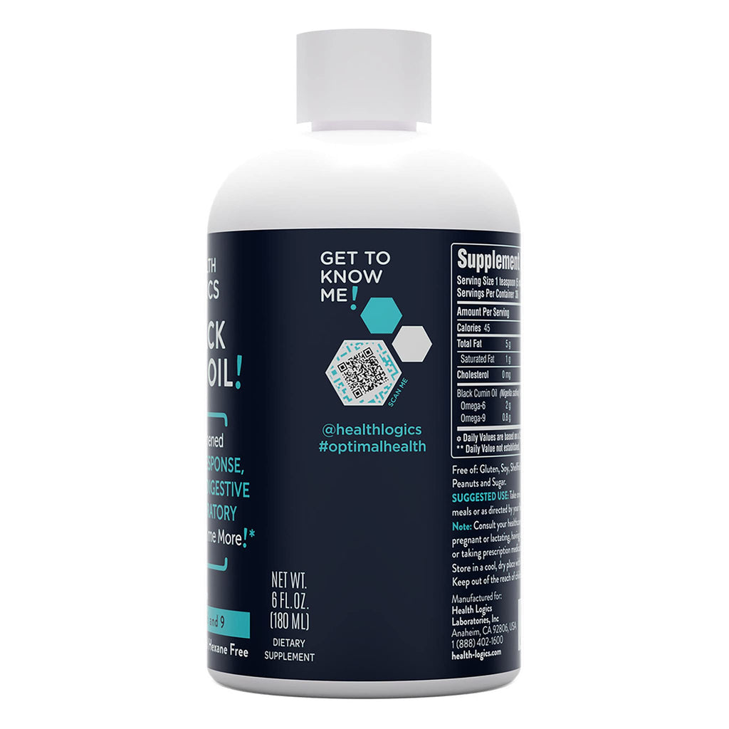 Health Logics Black Seed Oil - Cold Pressed Black Cumin Seed Oil 6 oz | Omega 6 & 9