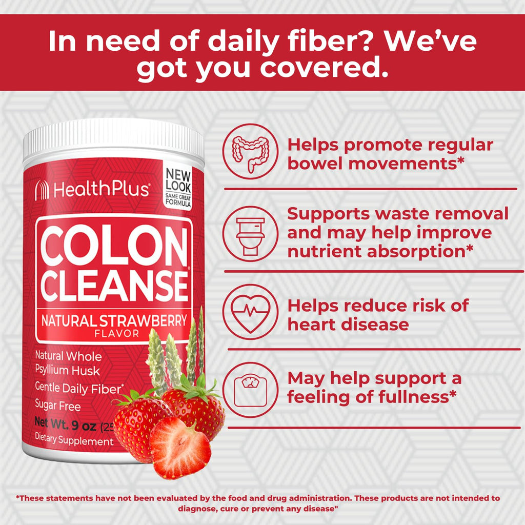 Health Plus Colon Cleanse - Psyllium Husk, Strawberry, 9 oz, 36 Servings