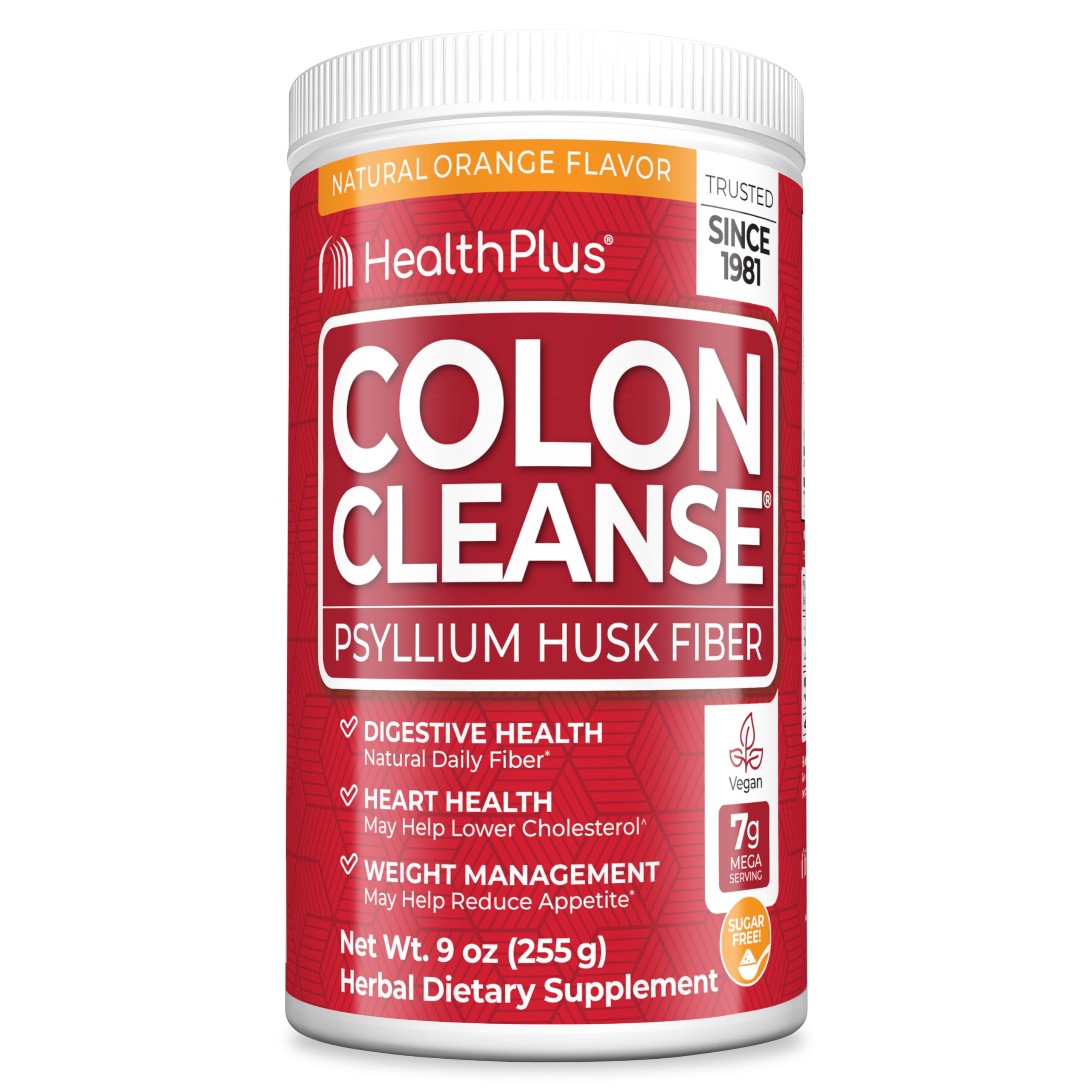 Health Plus Colon Cleanse Digestive Support - Psyllium Husk, Orange Flavor, 9 oz (36 Servings)