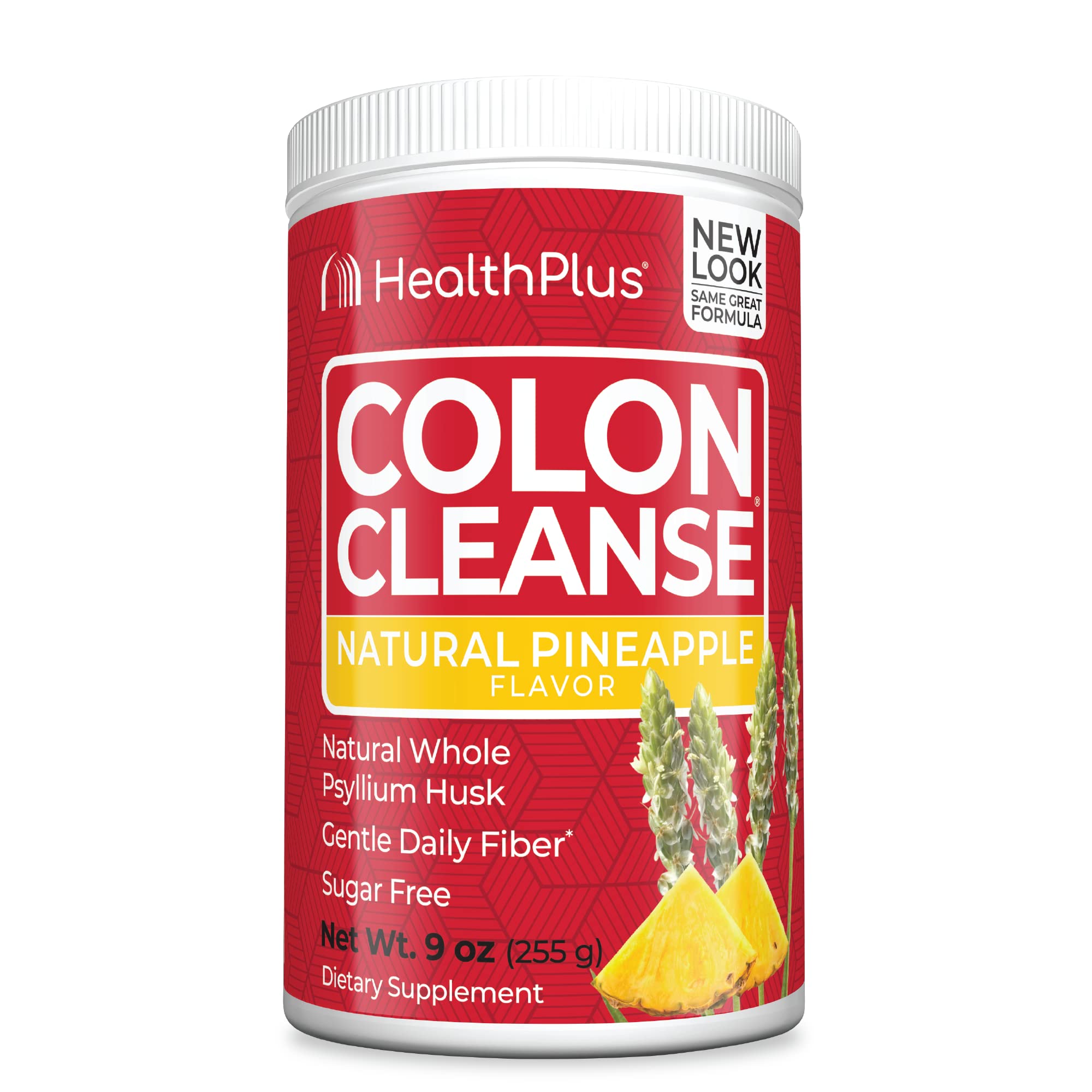 Health Plus Colon Cleanse Digestive Support – Pineapple Flavor, Psyllium Husk, 9 oz | 36 Servings