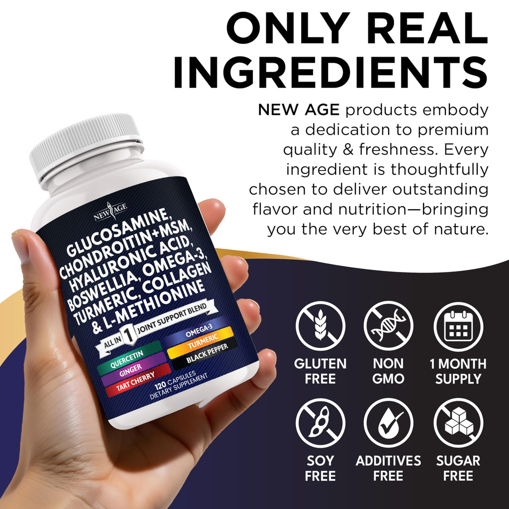 Glucosamine Chondroitin MSM + Turmeric Curcumin, Collagen, Hyaluronic Acid, Omega-3 – Health Supplement 360 Count