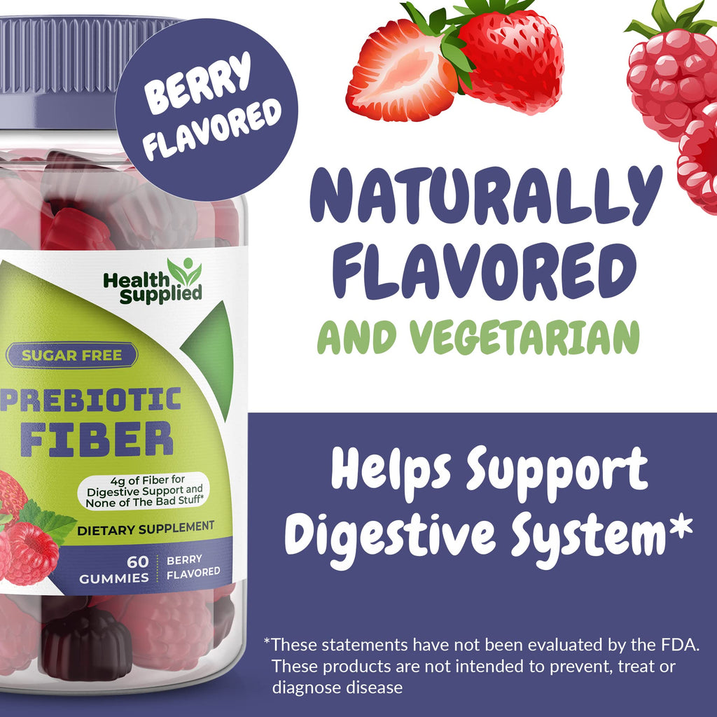 Health Supplied Mixed Berry Prebiotic Fiber Gummies – Digestive Support, Constipation Relief, Easy to Swallow