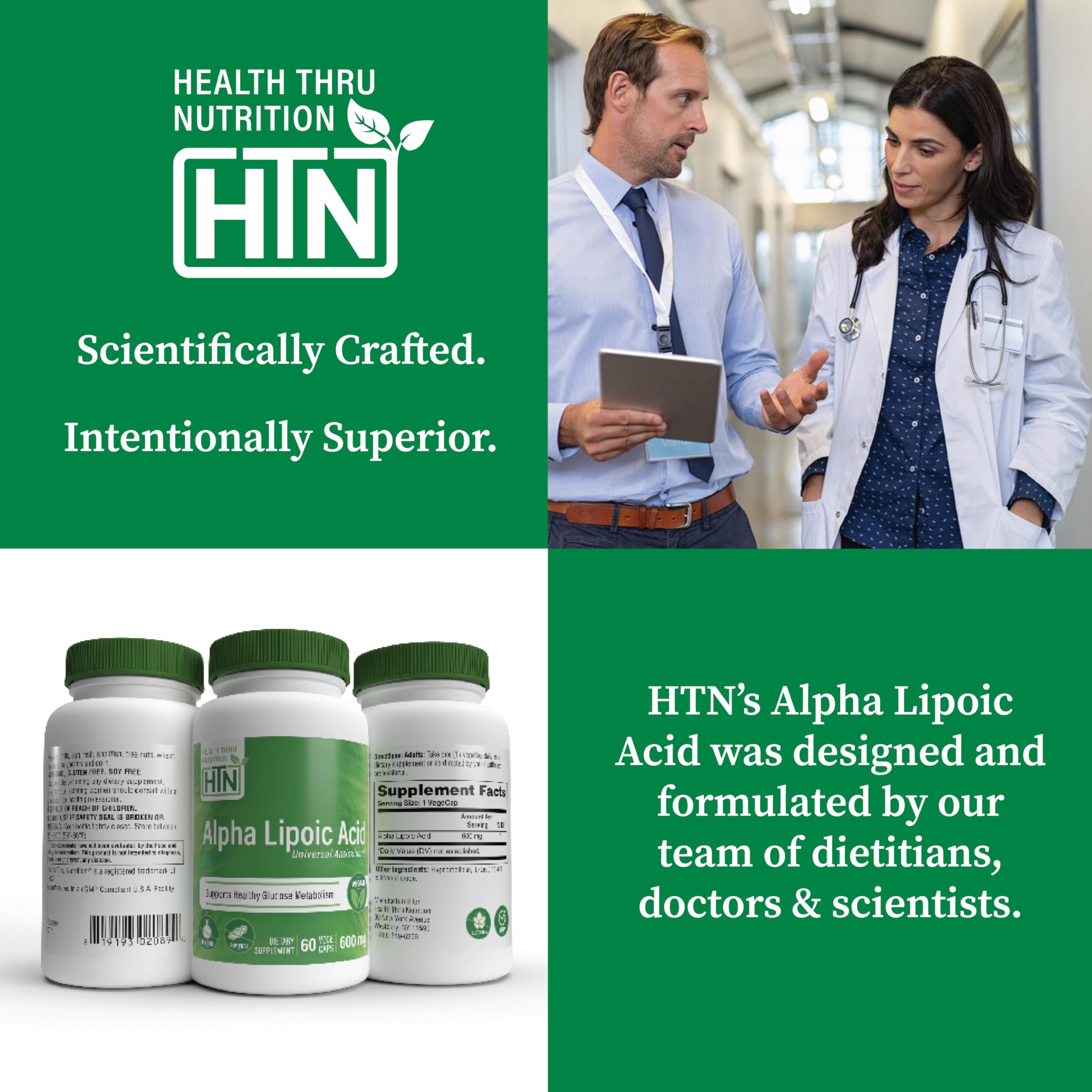Health Thru Nutrition Alpha Lipoic Acid 600mg (60 Servings) – Vegan, Non-GMO, Gluten Free