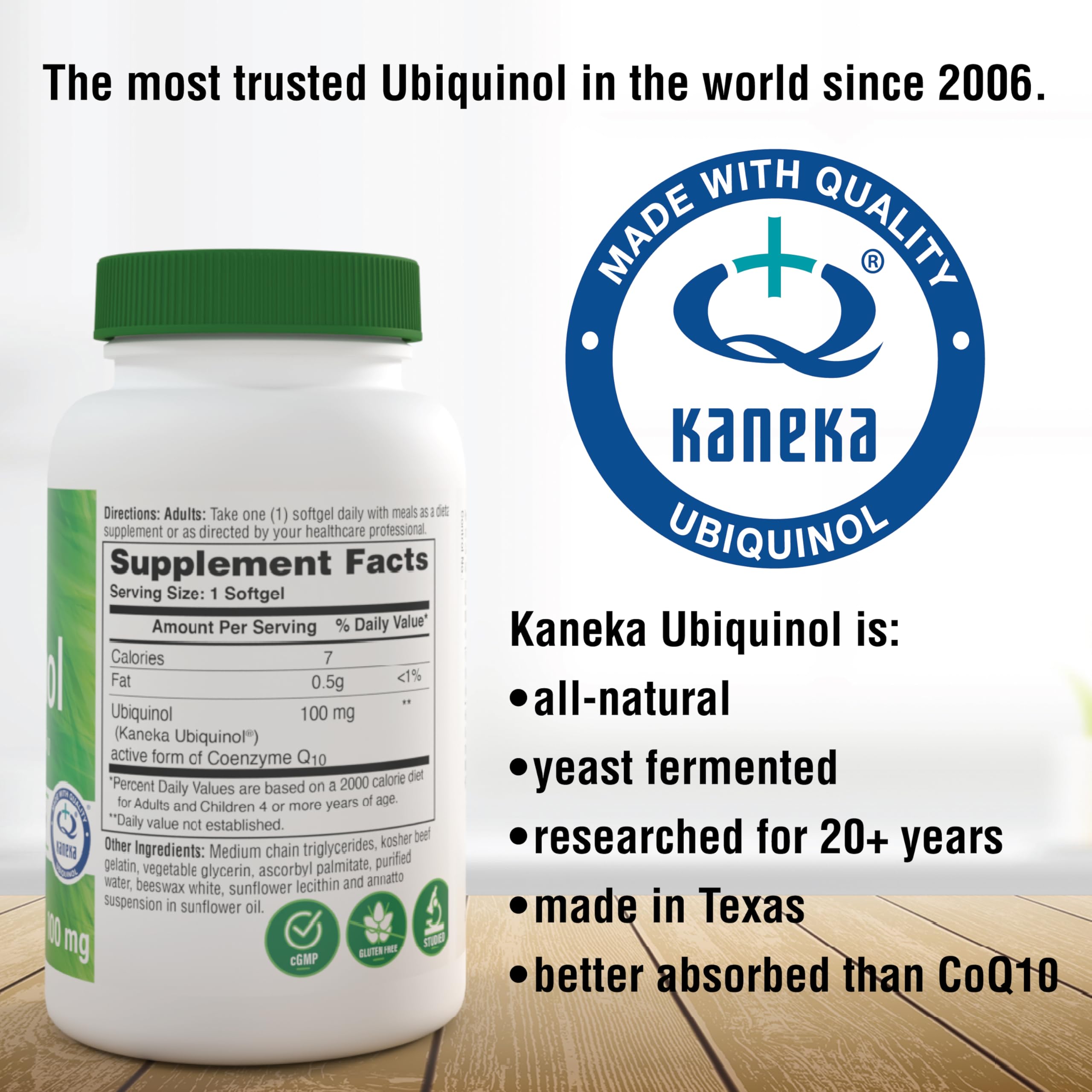 Health Thru Nutrition Ubiquinol 100mg - Kaneka QH, 120 Softgels, 3rd-Party Tested, Enhanced Bioavailability, Non-GMO