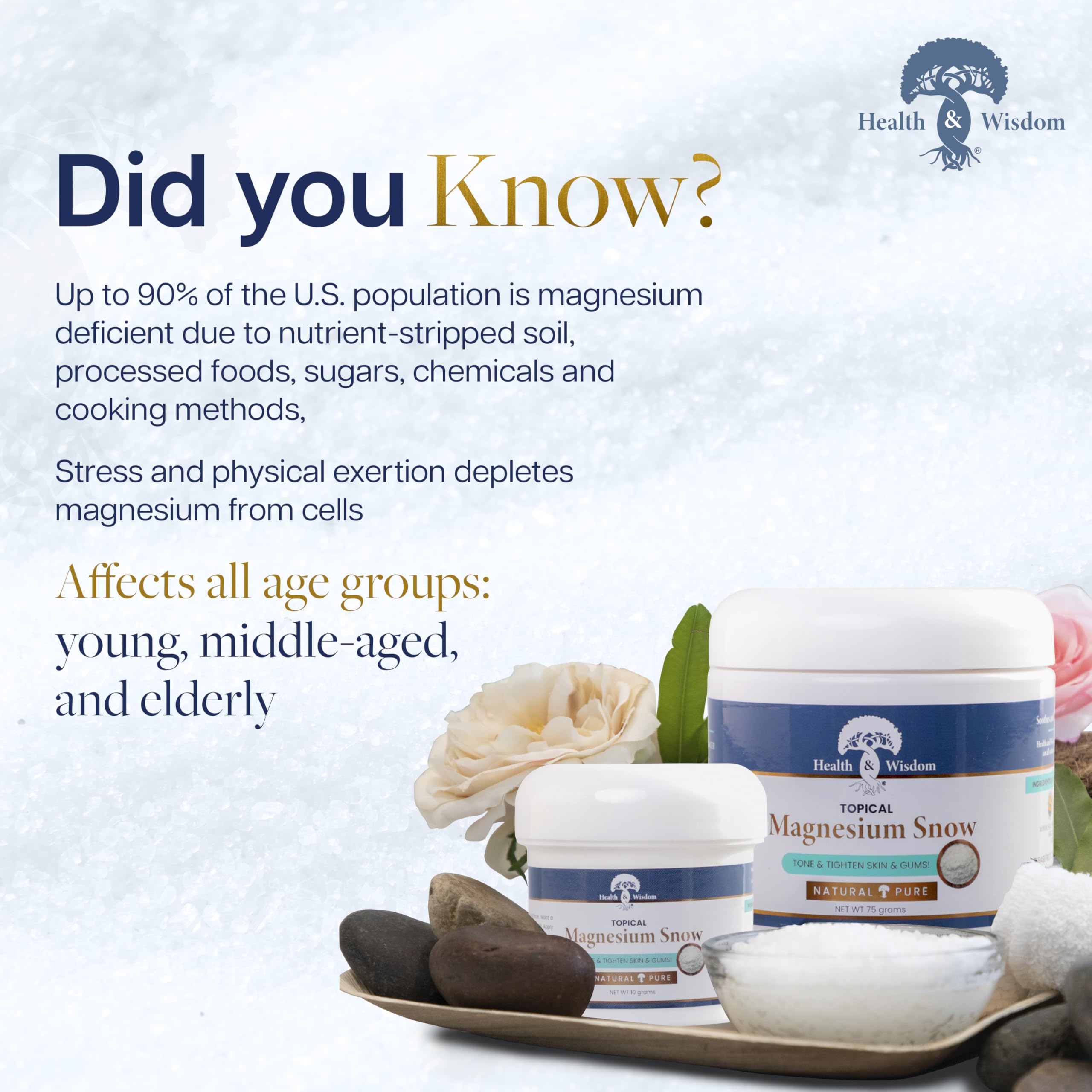 Health and Wisdom Magnesium Snow - Fine Magnesium Carbonate Powder for Skin & Oral Care | 2.65 oz