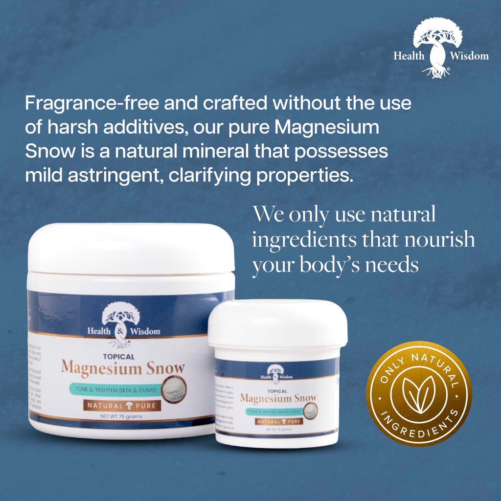 Health and Wisdom Magnesium Snow - Fine Magnesium Carbonate Powder for Skin & Oral Care | 2.65 oz