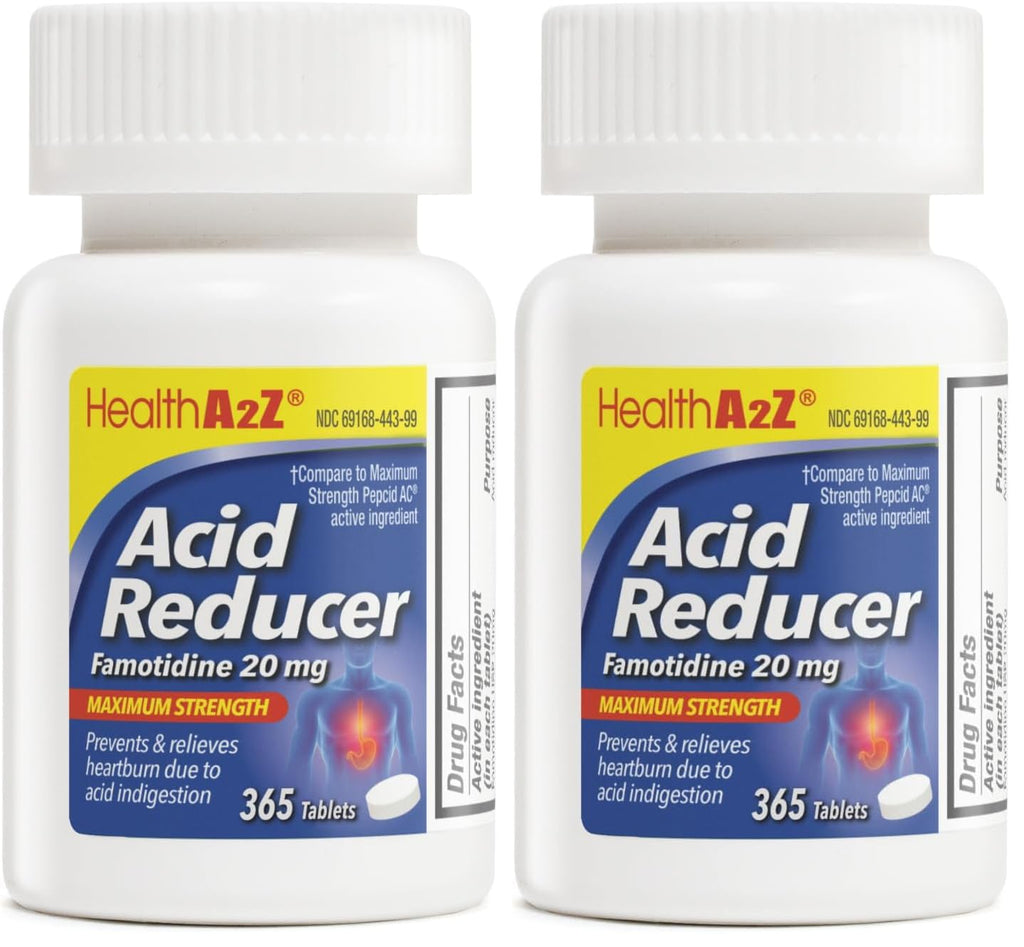 HealthA2Z Acid Reducer 20mg Famotidine – Maximum Strength Heartburn Relief (365 Tablets x 2)