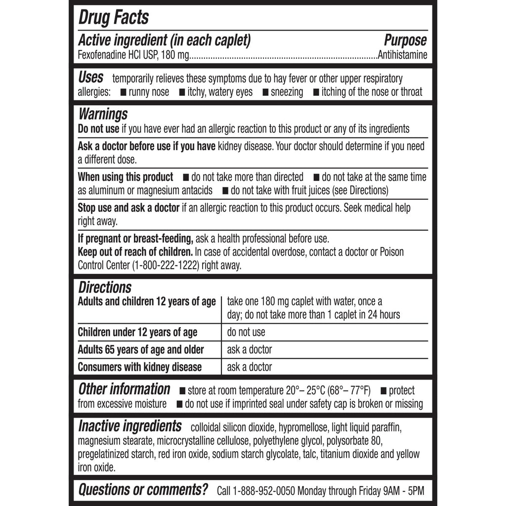 HealthA2Z Allergy Relief - Fexofenadine 180mg | 180 Caplets | 24-Hour Non-Drowsy Antihistamine