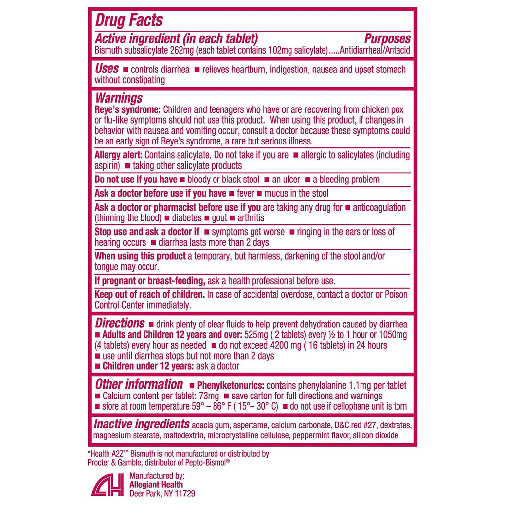 HealthA2Z Bismuth Subsalicylate 262mg | Multi-Symptom Digestive Relief | 24-Pack (288 Tablets)