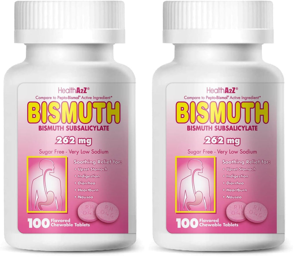 HealthA2Z Bismuth Subsalicylate 262mg – Multi-Symptom Digestive Relief, Pack of 2 (100 Count)