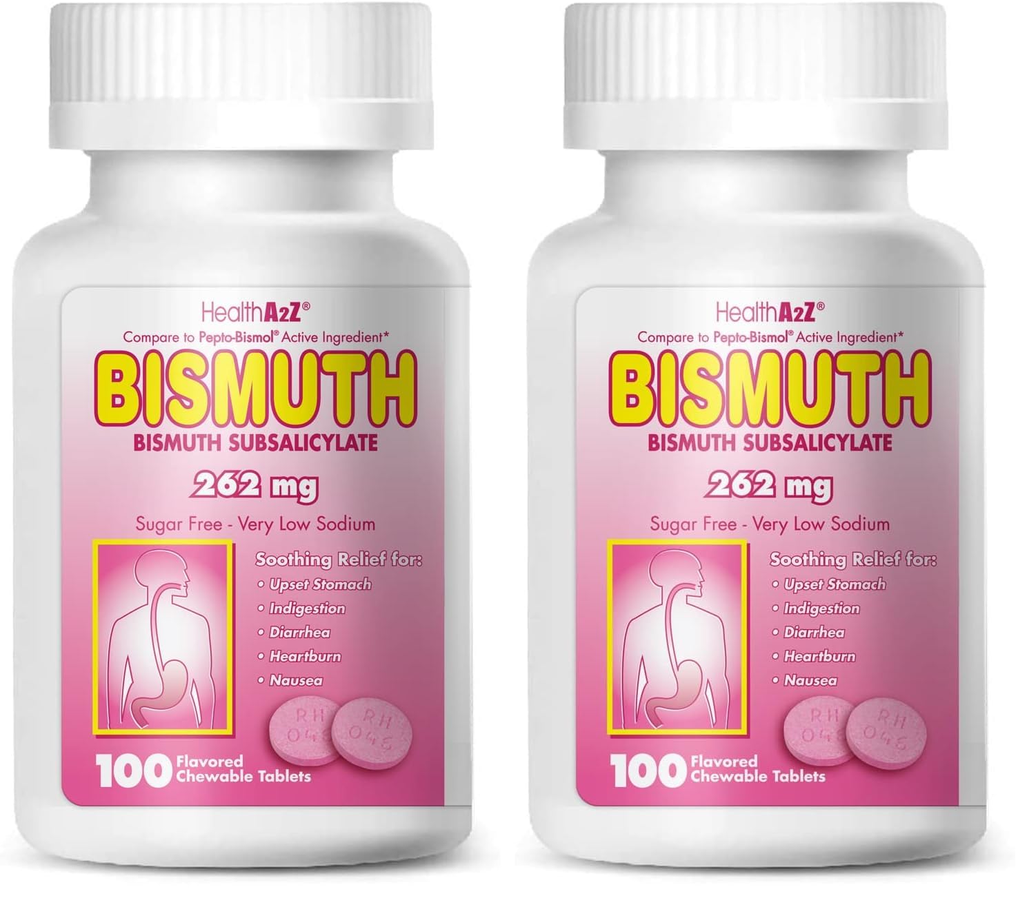 HealthA2Z Bismuth Subsalicylate 262mg – Multi-Symptom Digestive Relief, Pack of 2 (100 Count)