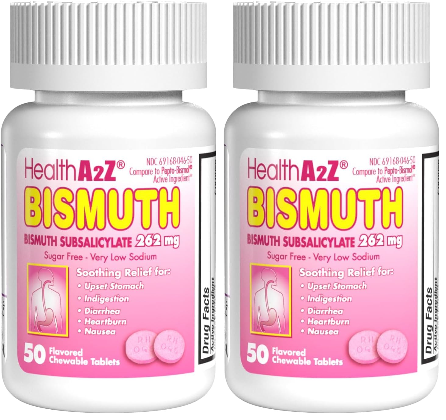 HealthA2Z Bismuth Subsalicylate 262mg | Multi-Symptom Digestive Support | 50 Count (Pack of 2)