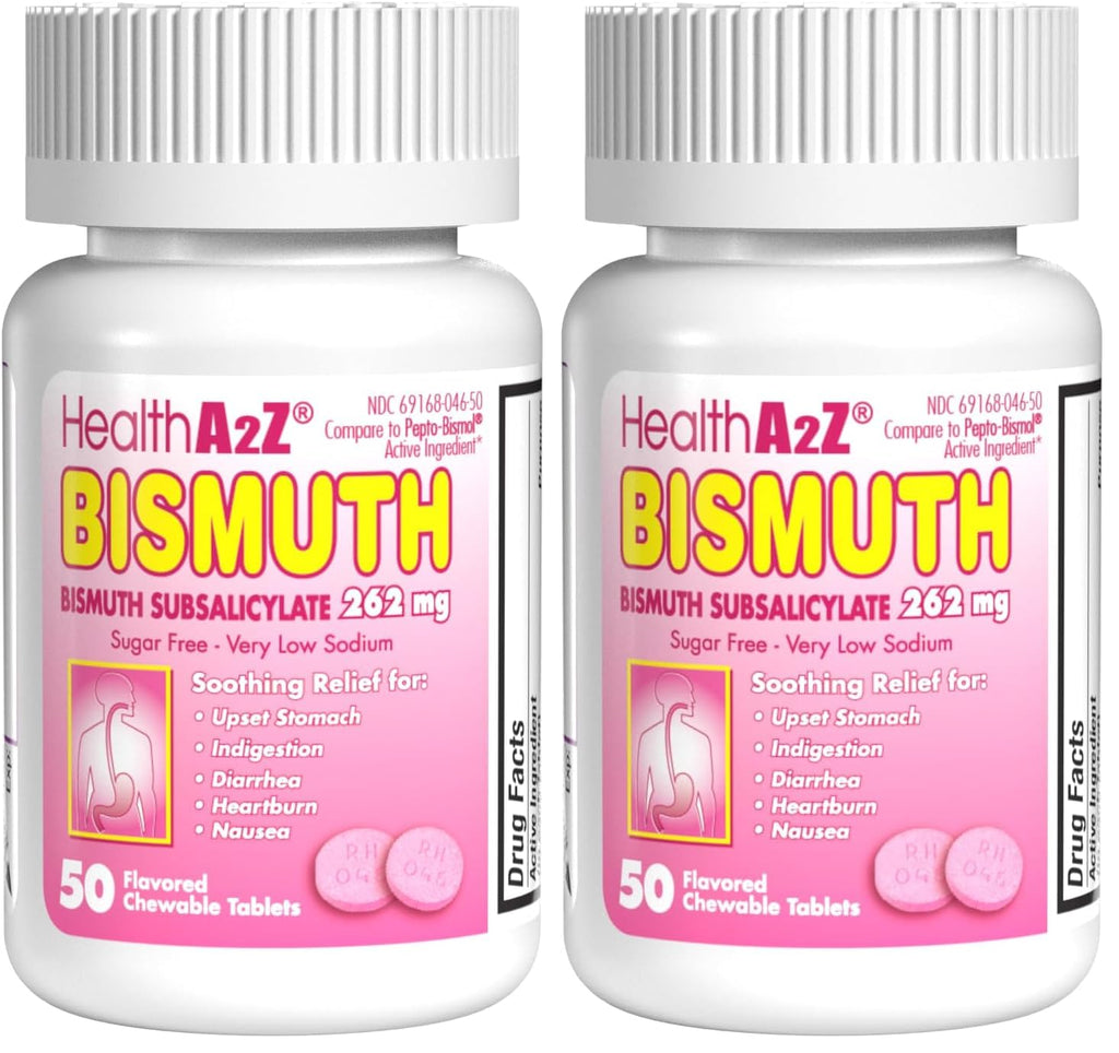 HealthA2Z Bismuth Subsalicylate 262mg | Multi-Symptom Digestive Support | 50 Count (Pack of 2)