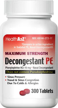 HealthA2Z Decongestant PE – Phenylephrine 10 mg, Maximum Strength (300 Count)