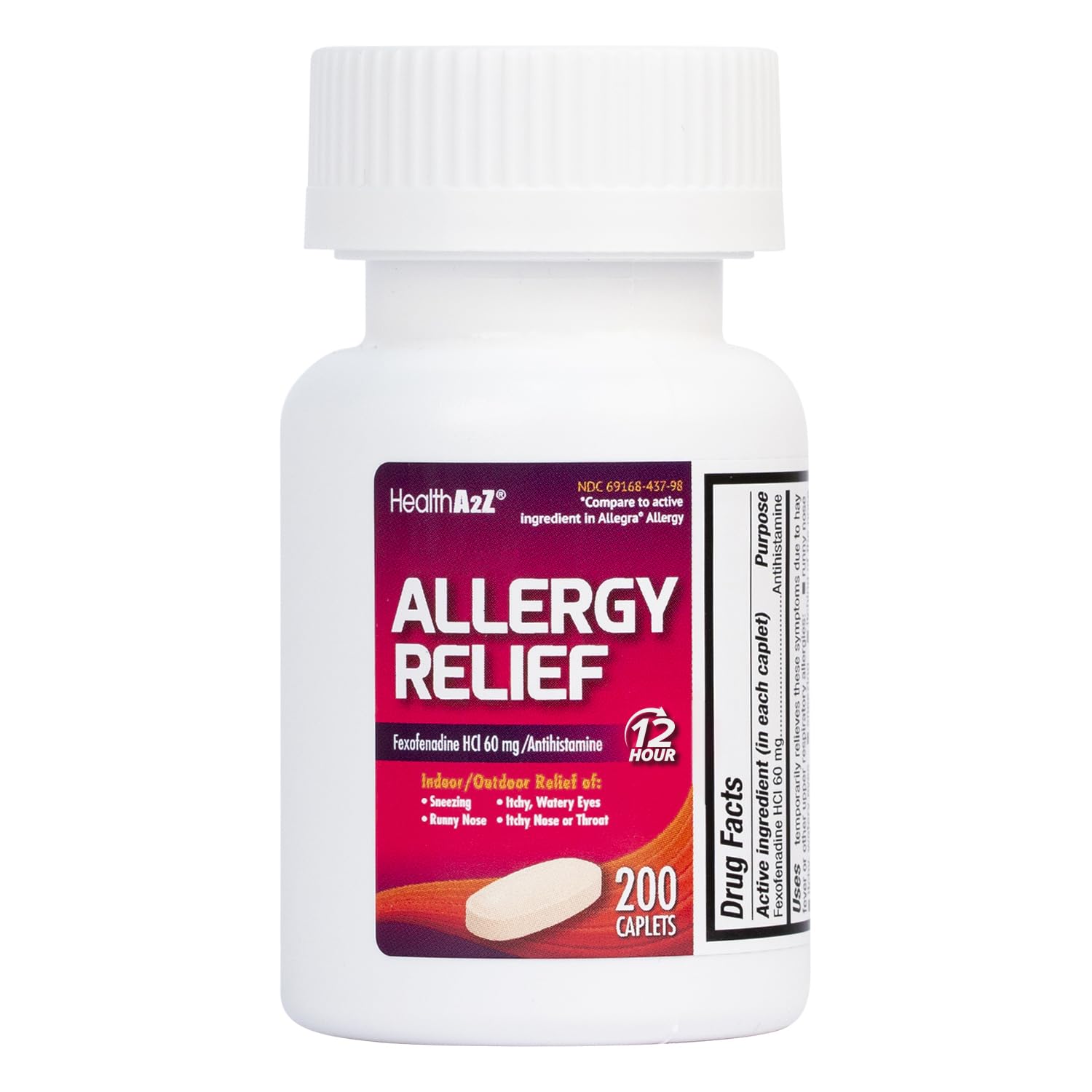 HealthA2Z® Fexofenadine Hydrochloride 60mg | 12-Hour Allergy Relief | 200 Count (Pack of 1)