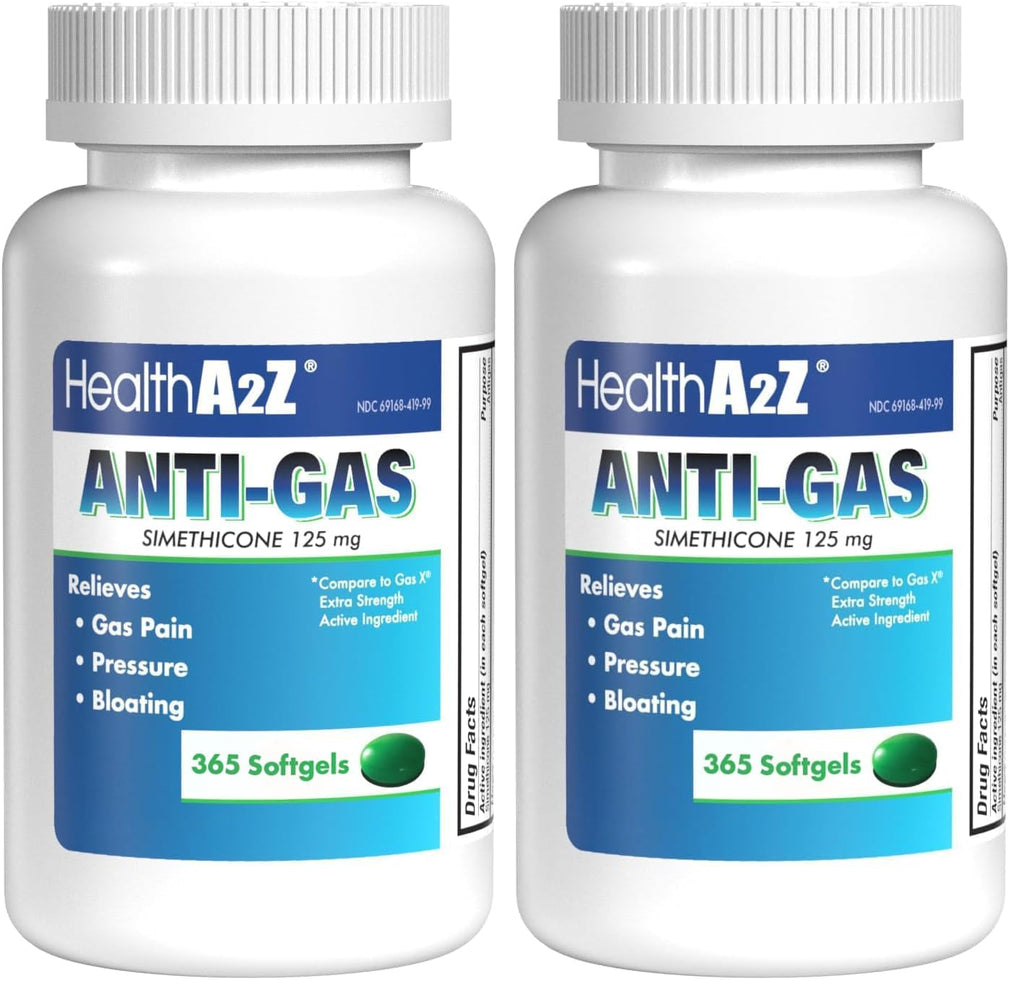 HealthA2Z Gas Relief Simethicone 125mg | Fast Gas Relief, Anti Flatulence | 365 Count (Pack of 2)