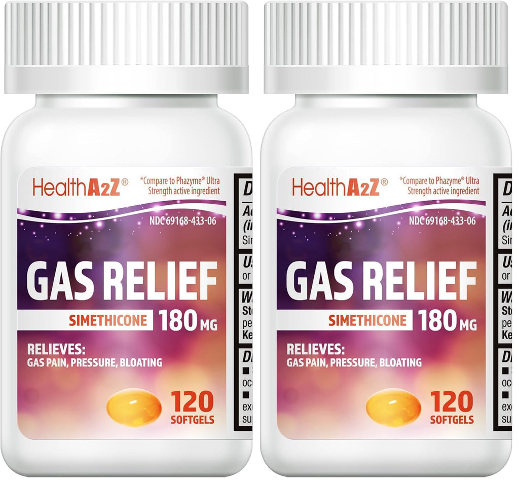 HealthA2Z Gas Relief Simethicone 180 mg | Fast Gas Relief | 120 Count Pack of 2