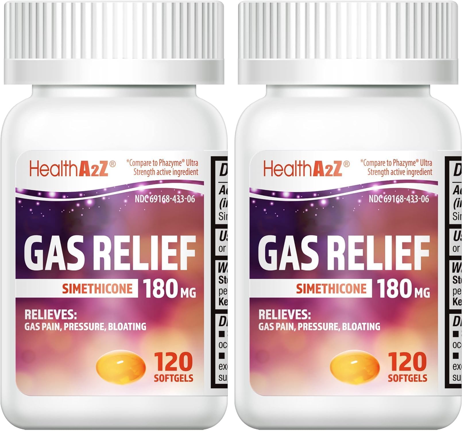 HealthA2Z Gas Relief Simethicone 180 mg | Fast Gas Relief | 120 Count Pack of 2