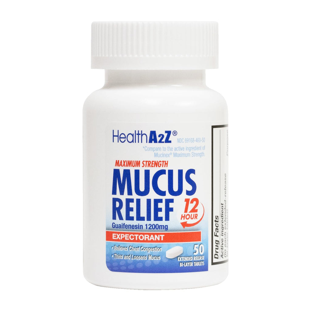 HealthA2Z Mucus Relief – Guaifenesin 1200 mg, 50 Tablets, 12-Hour Expectorant