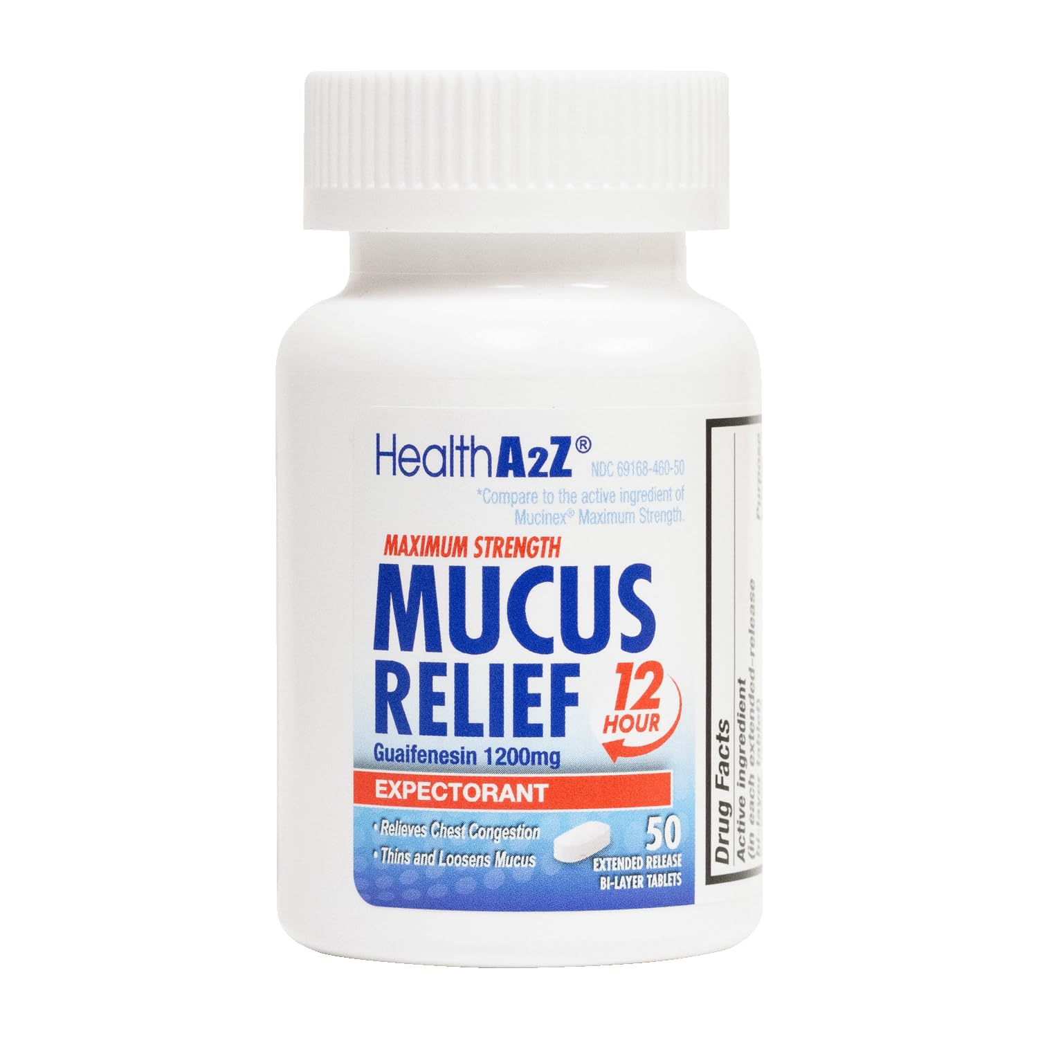 HealthA2Z Mucus Relief – Guaifenesin 1200 mg, 50 Tablets, 12-Hour Expectorant