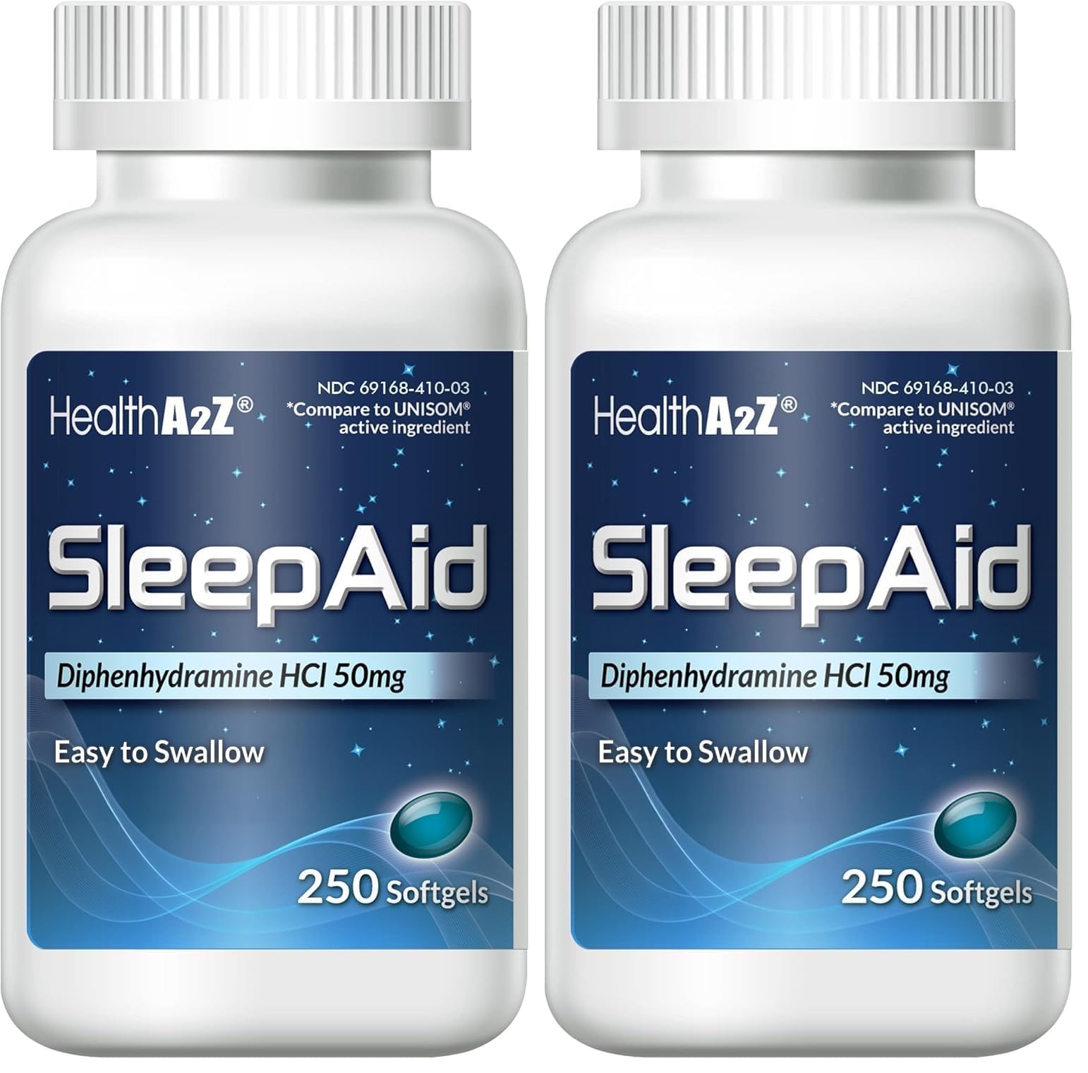 HealthA2Z Sleep Aid Softgels 50mg Diphenhydramine — 250 Count Pack of 2