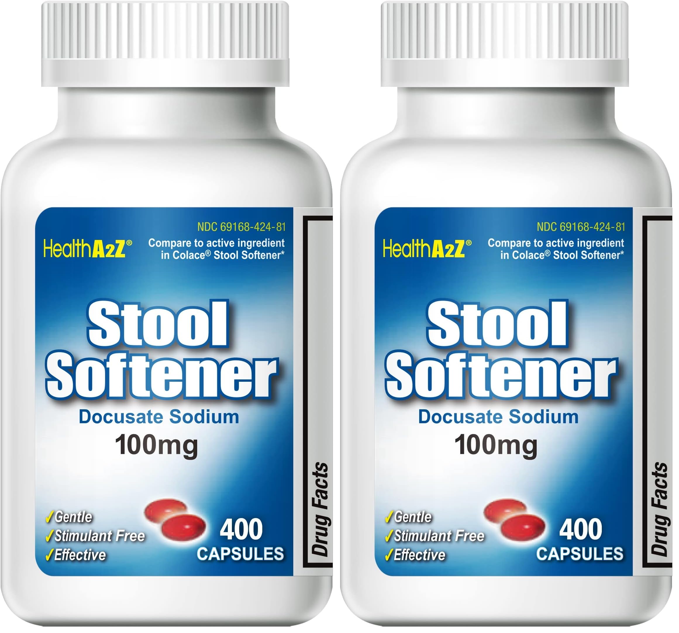 HealthA2Z Stool Softener | Docusate Sodium 100 mg | Red Capsules (400 Count Pack of 2)