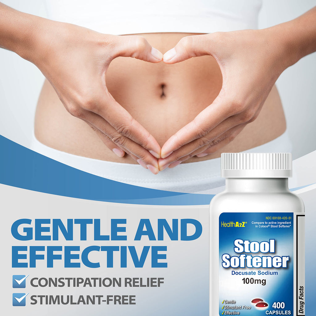 HealthA2Z Stool Softener | Docusate Sodium 100mg Softgels | Gentle, Non-Stimulant Relief (400 Count)