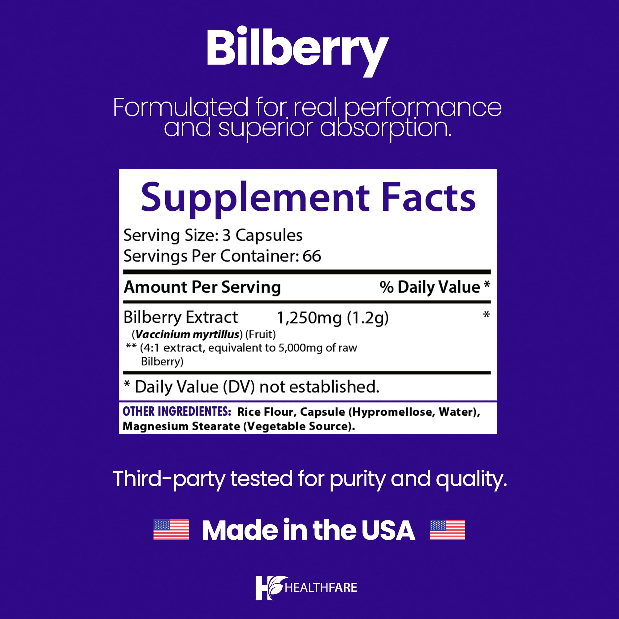 Healthfare Bilberry Eyes Supplement – 5000mg Extract, Vegan