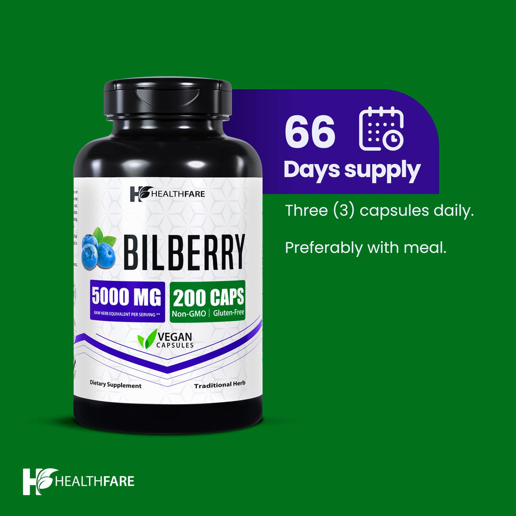 Healthfare Bilberry Eyes Supplement – 5000mg Extract, Vegan