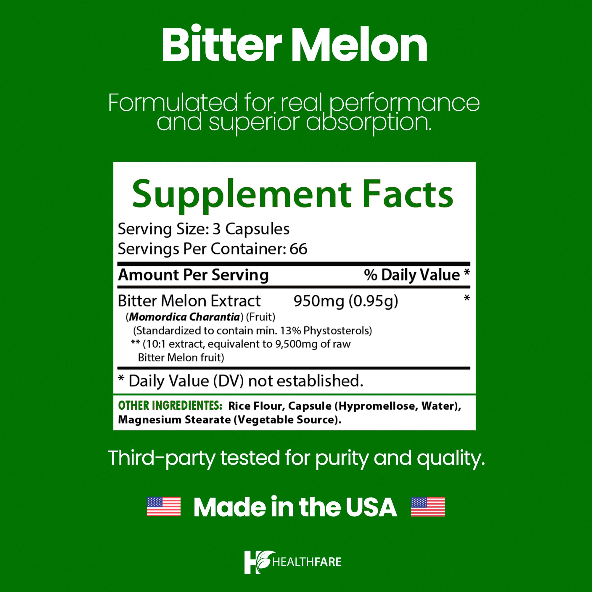 Healthfare Bitter Melon Extract 9500mg – 200 Vegan Capsules – Made in USA