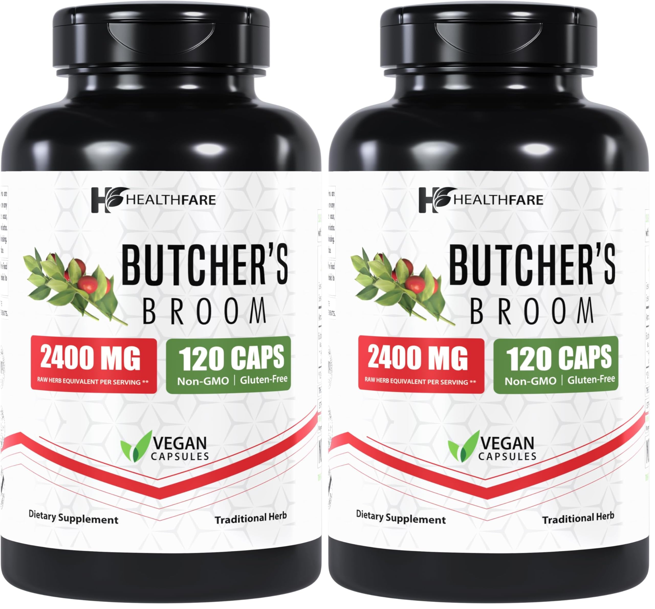 Healthfare Butcher’s Broom Capsules 2400mg – 120 Veg Capsules | Non-GMO, Gluten-Free (Pack of 2)