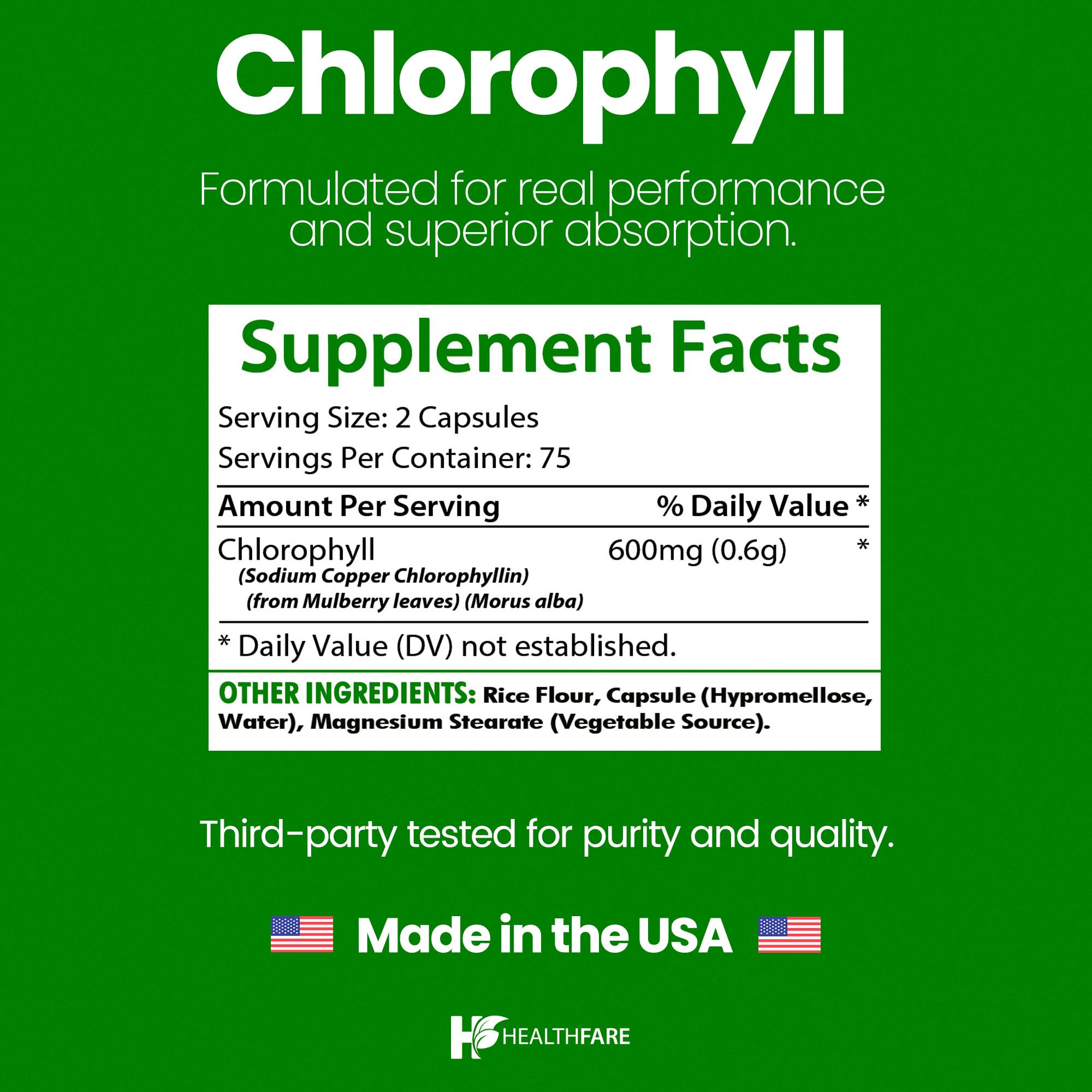 Healthfare Chlorophyll Capsules 600mg – Internal Deodorant & Odor Support