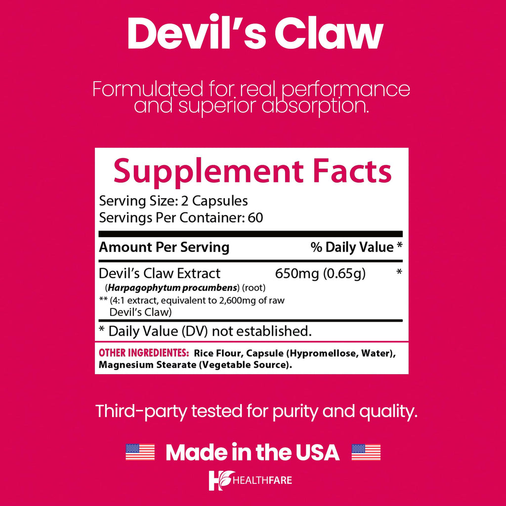 Healthfare Devils Claw Root 2600mg – 120 Vegan Capsules | Joint Support | Non-GMO, Gluten-Free | Made in USA