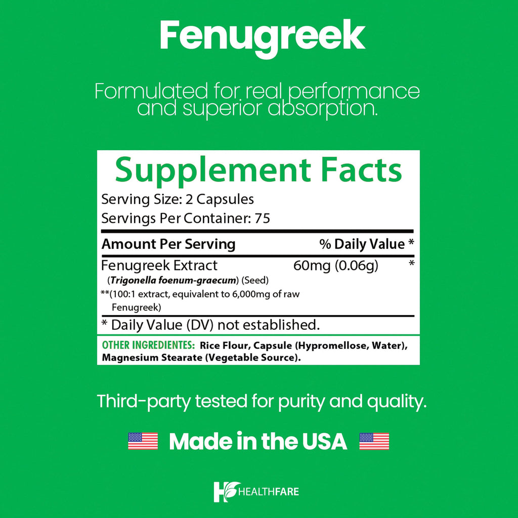 Healthfare Fenugreek Seed Extract 6000mg – 150 Vegan Capsules | Made in USA