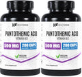 Healthfare Pantothenic Acid 500mg – 200 Veg Capsules | Energy & Skin Health | Non-GMO | Made in USA | Pack of 2