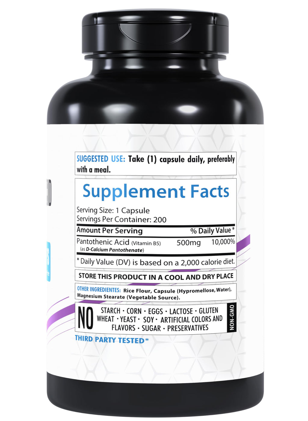 Healthfare Pantothenic Acid 500mg – 200 Veg Capsules | Energy & Skin Health | Non-GMO | Made in USA | Pack of 2
