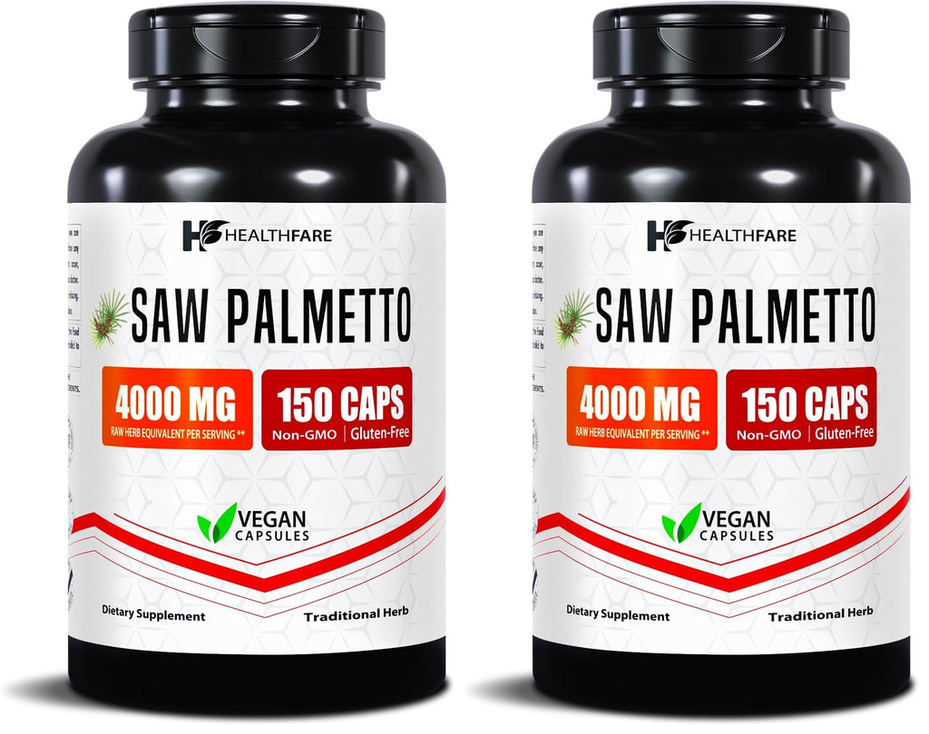 Healthfare Saw Palmetto Extract Capsules 4000mg | 150 Capsules | Hair Growth for Men & Women | Non-GMO & Gluten-Free | Made in USA (Pack of 2)