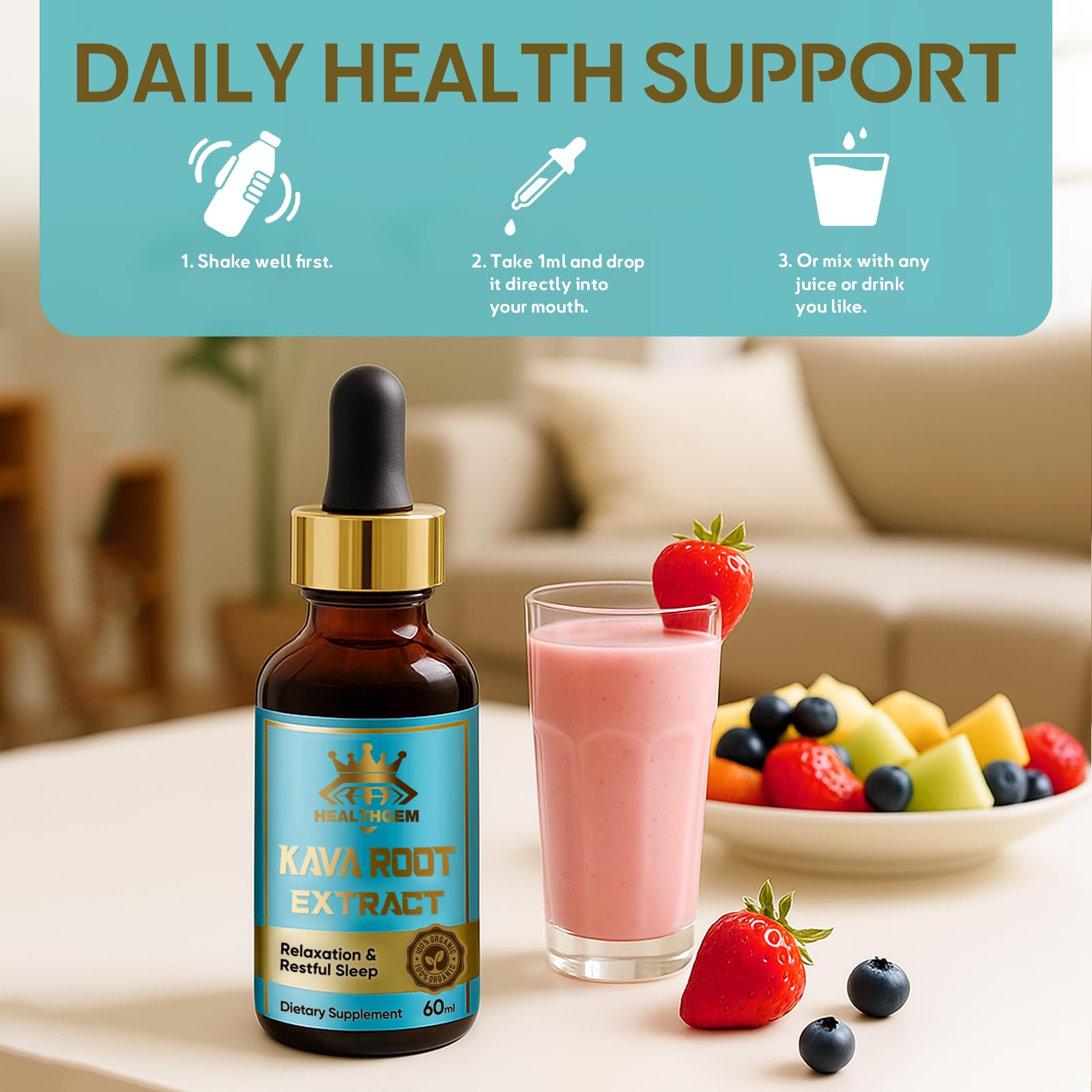 HEALTHGEM Kava Kava Drops - High Potency Kava Root Extract for Relaxation & Wellness