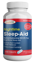 HealthLFE HealthPharma Nighttime Sleep-Aid 25 mg Diphenhydramine HCl Caplets - 600 Count