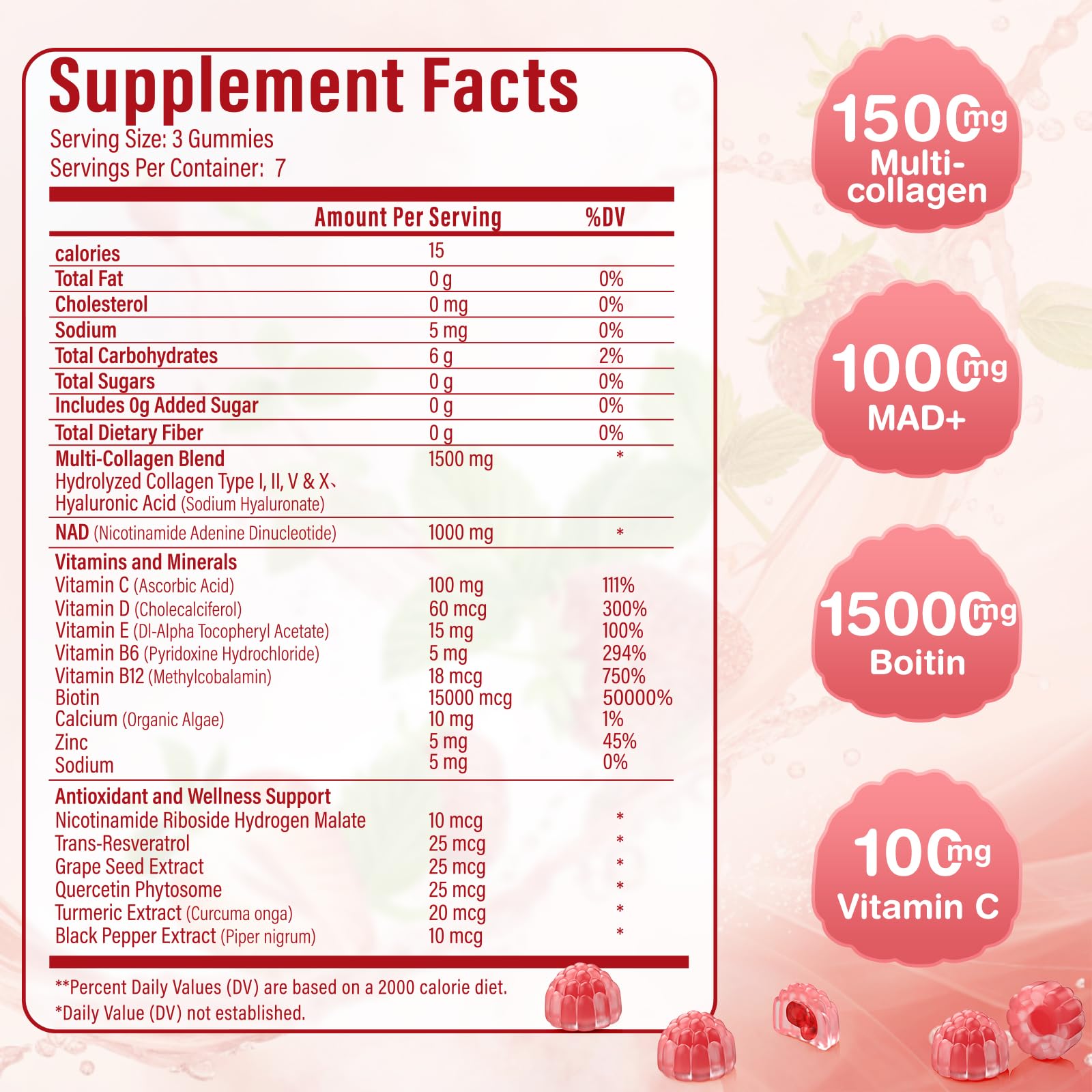 HealthSender Collagen Gummies – 1500mg Collagen, NAD 1000mg, Biotin 15000mcg