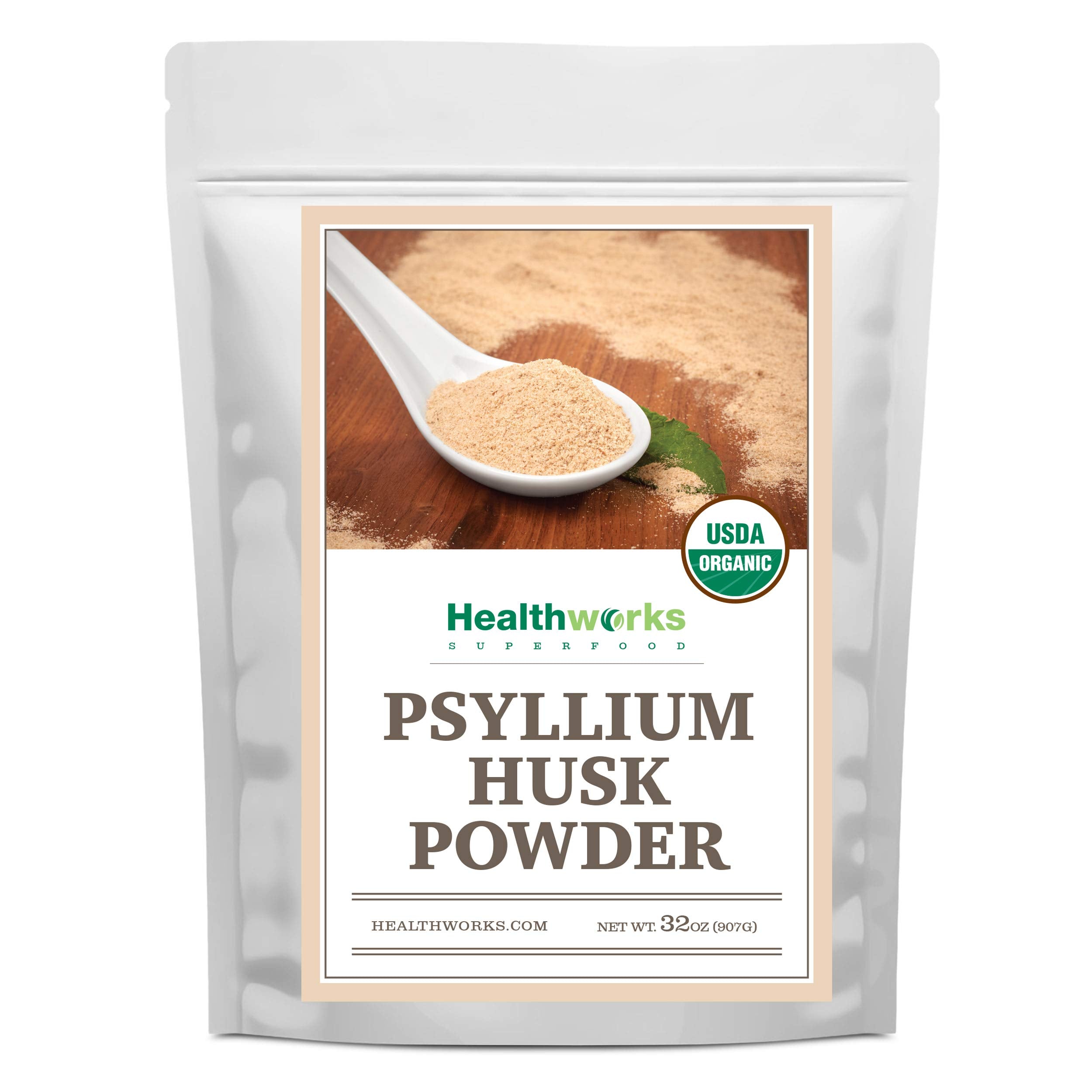 Healthworks Psyllium Husk Powder Organic - 32 Oz / 2 Lbs - Raw - Certified Organic - Finely Ground Powder from India - Keto, Vegan & Non-GMO - Fiber Support